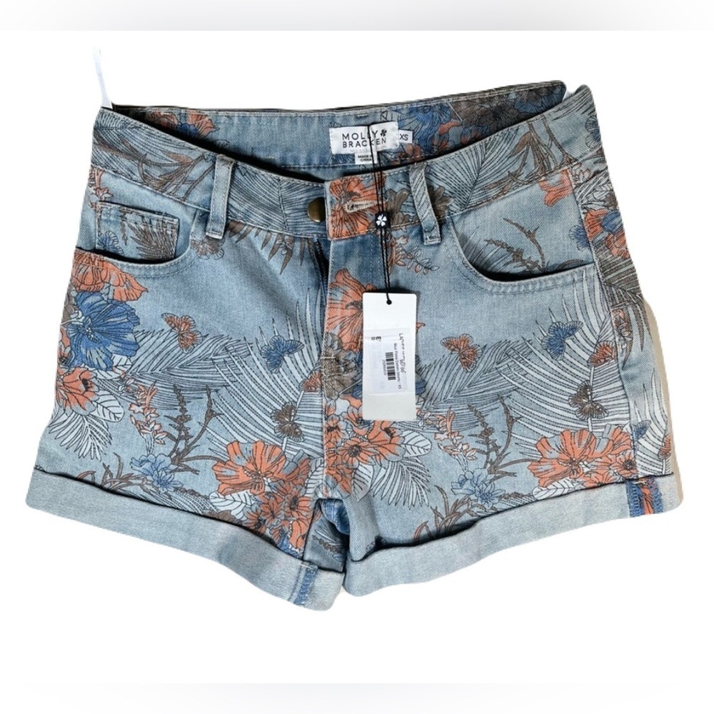 NWT Molly Bracken Floral Jean Shorts - Blue and Orange
